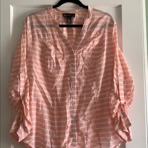 Lane Bryant button down 3/4 sleeve pink cotton top